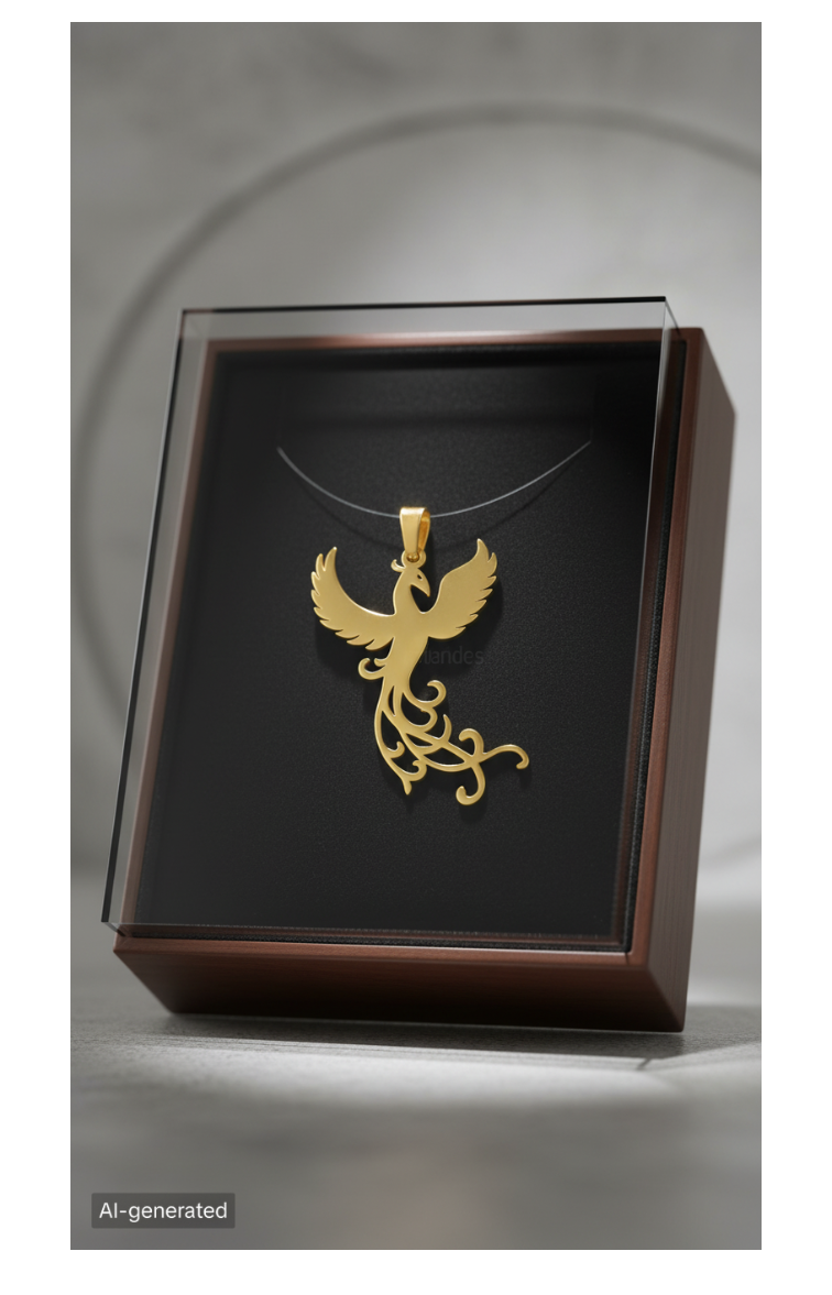 Pendentif Phénix Découpé au Laser – Acier Inoxydable 304, Plaqué Or 18K