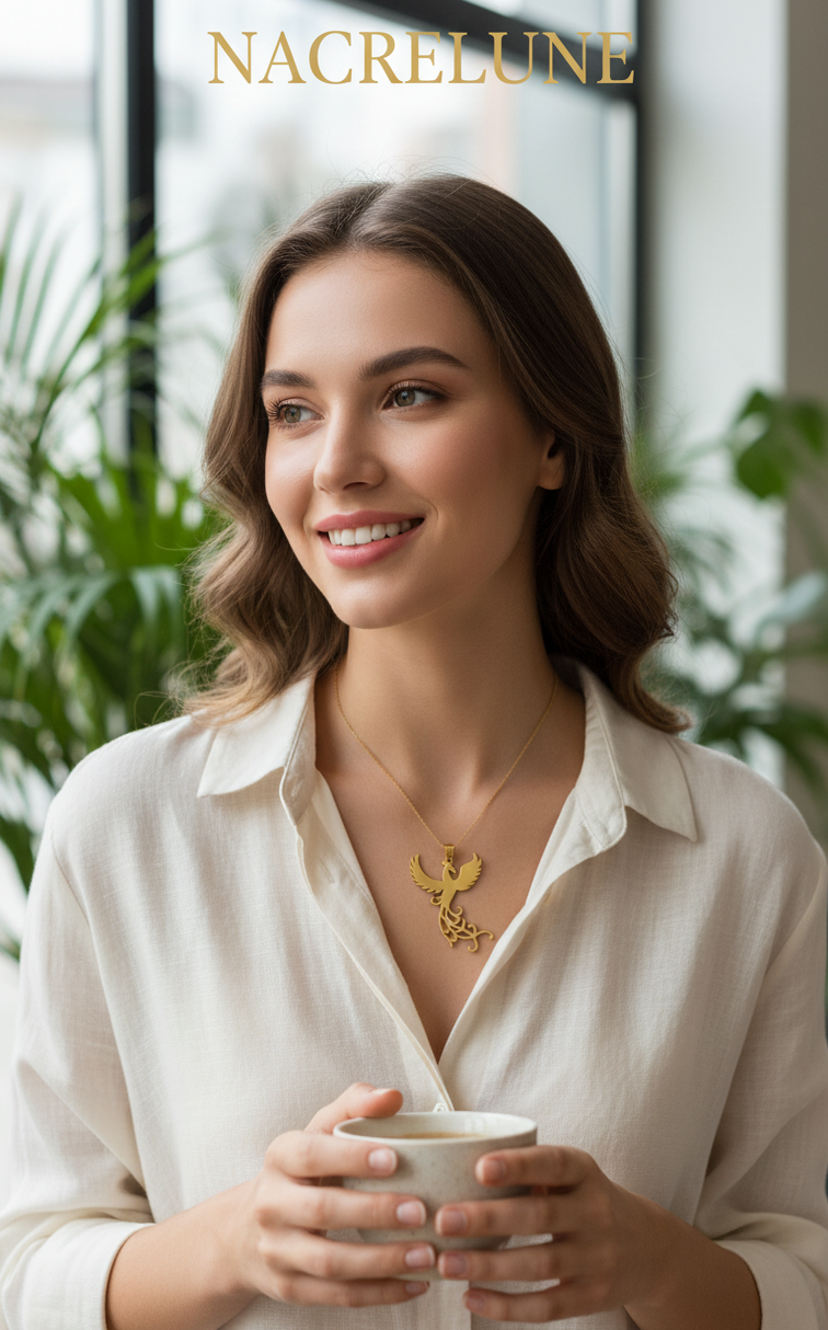 Pendentif Phénix Découpé au Laser – Acier Inoxydable 304, Plaqué Or 18K NACRELUNE pendentif