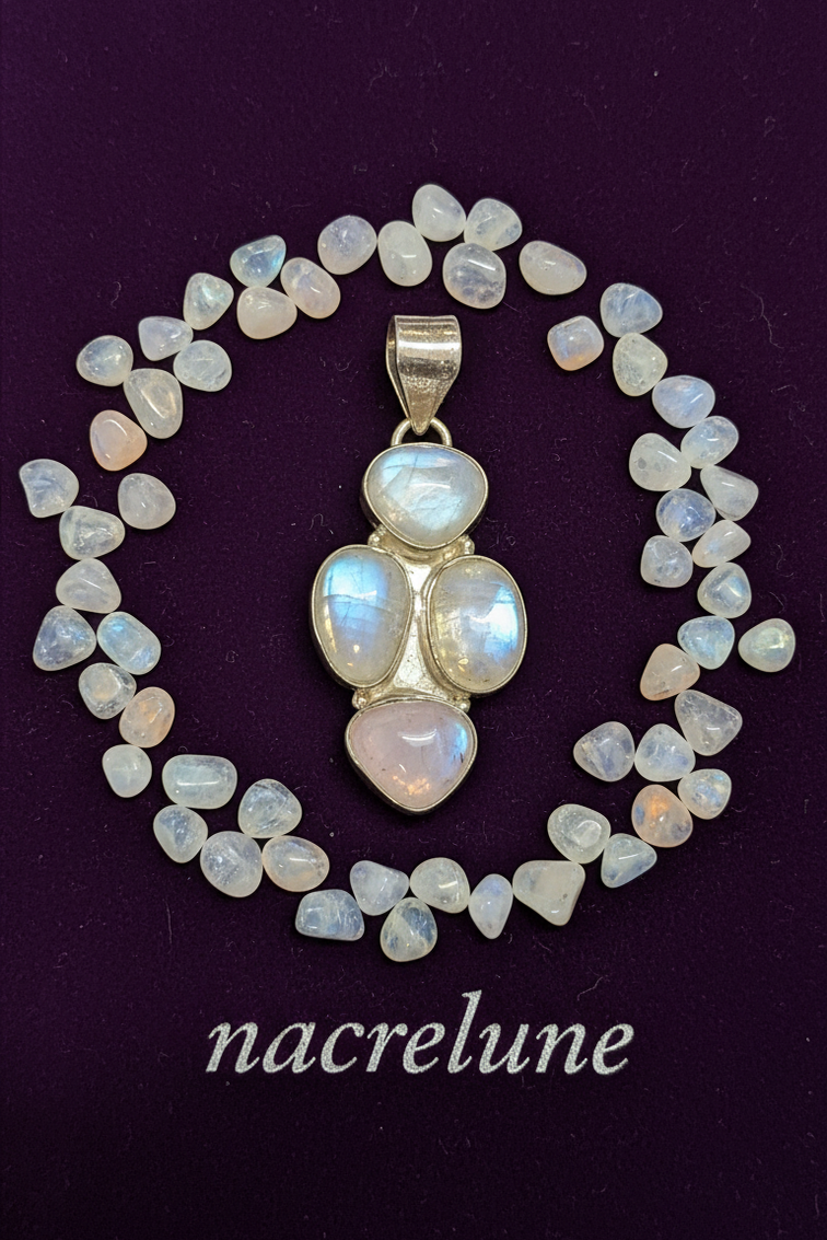Pendentif en argent 925 avec pierres de lune nacrelune.com pendentif
