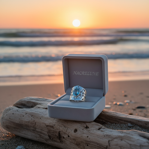 Bague en argent 925 avec topaze bleue taillée 52 nacrelune.com Bague