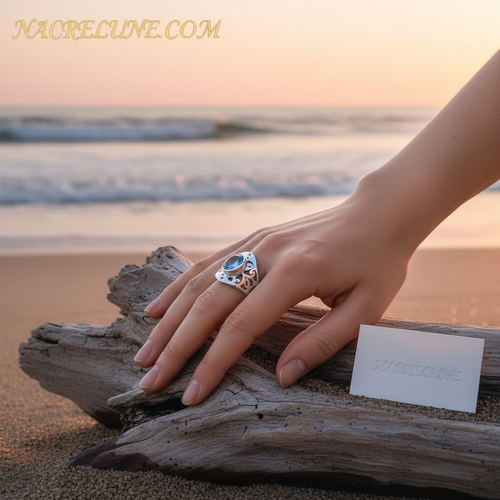 Bague en argent 925 avec topaze bleue taillée nacrelune.com Bague