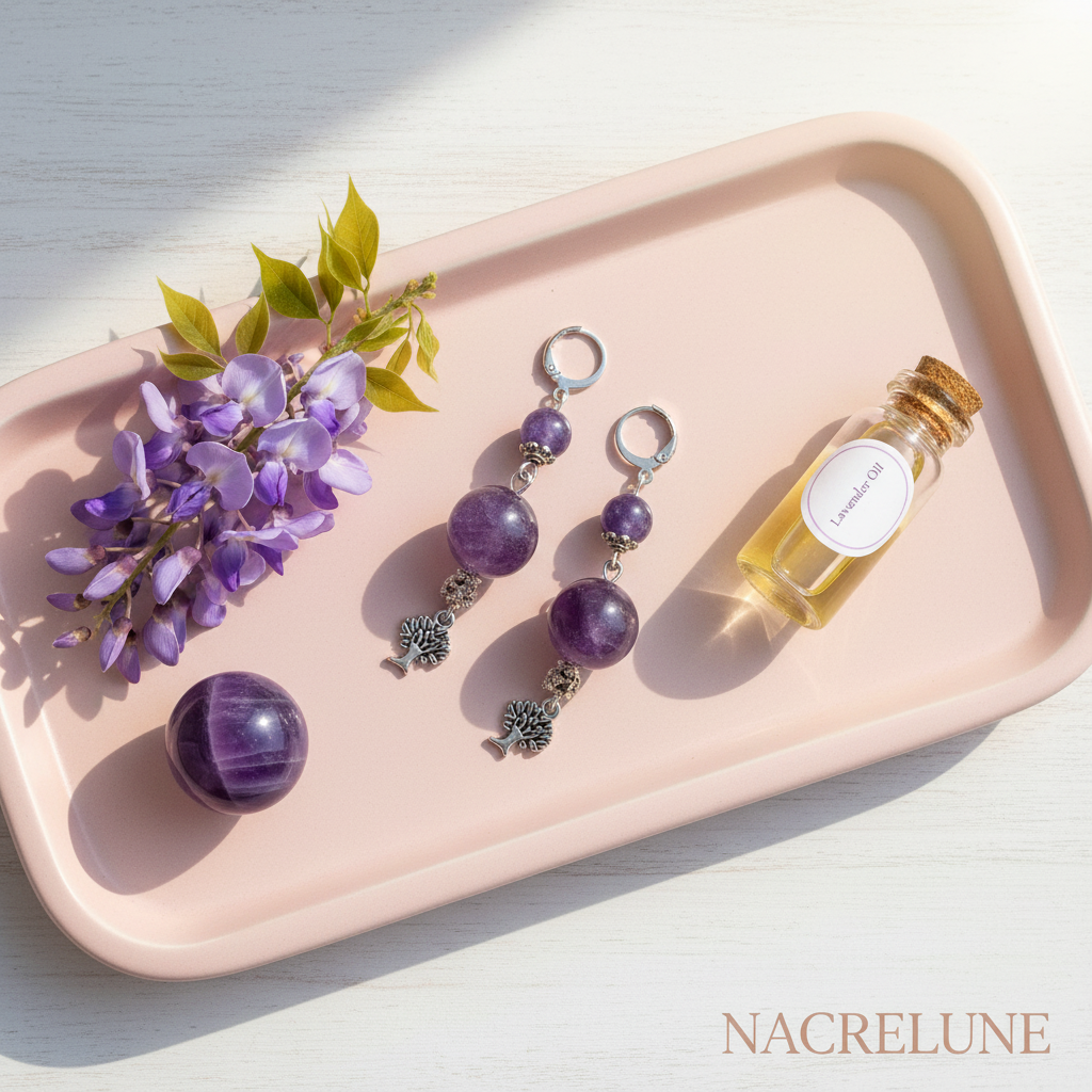 Boucles d'oreille en améthyste naturelle | NACRELUNE nacrelune.com boucles d'oreille