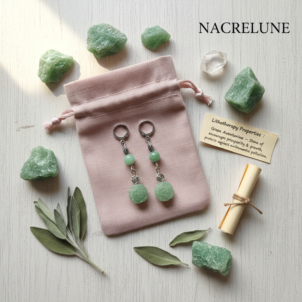 Boucles d'oreille en aventurine naturelle en forme de fleur | NACRELUNE nacrelune.com boucles d'oreille