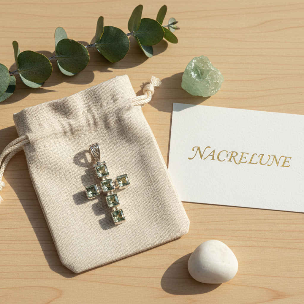 Pendentif Croix en Argent Véritable & Améthystes Vertes – NACRELUNE NACRELUNE pendentif