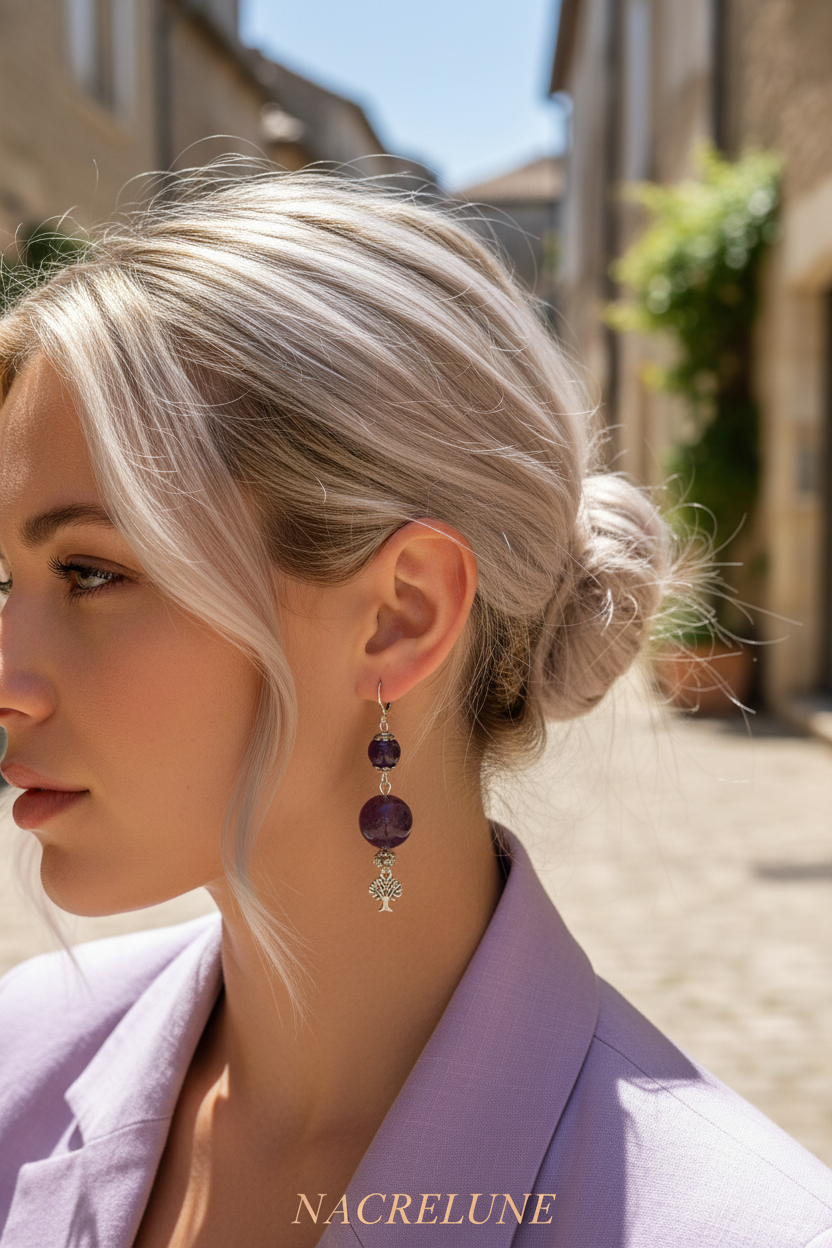 Boucles d'oreille en améthyste naturelle | NACRELUNE nacrelune.com boucles d'oreille