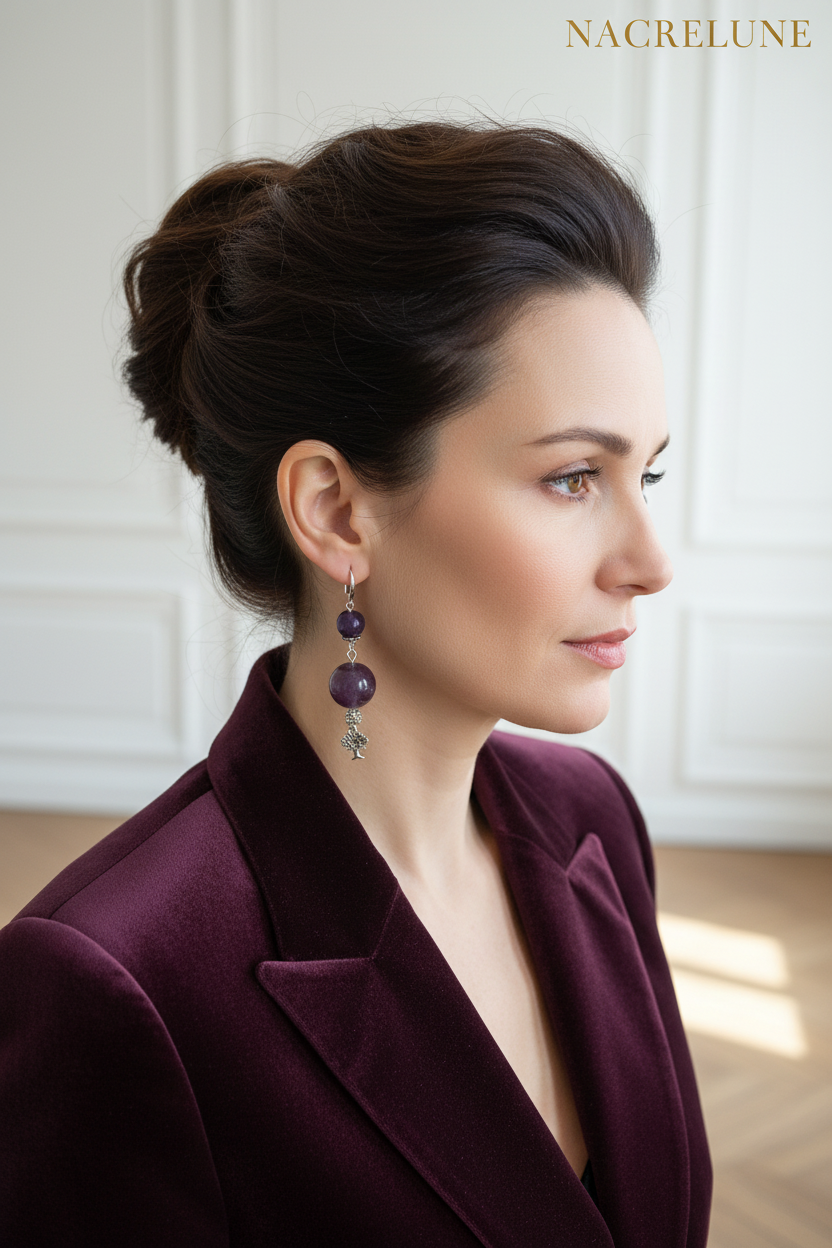 Boucles d'oreille en améthyste naturelle | NACRELUNE nacrelune.com boucles d'oreille