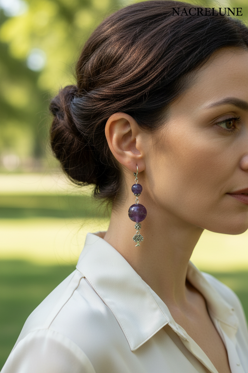 Boucles d'oreille en améthyste naturelle | NACRELUNE nacrelune.com boucles d'oreille