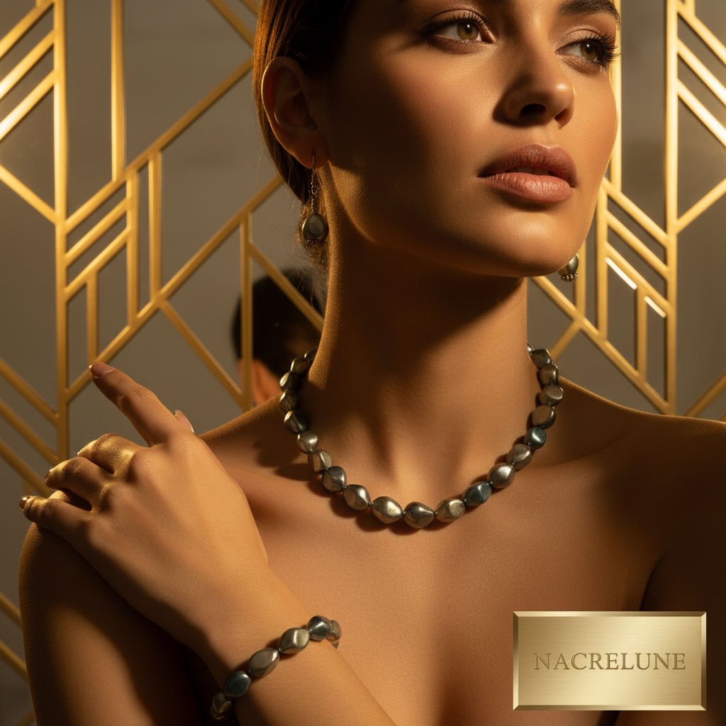 parure complète en perles de nacre métallisé baroques nacrelune.com parure