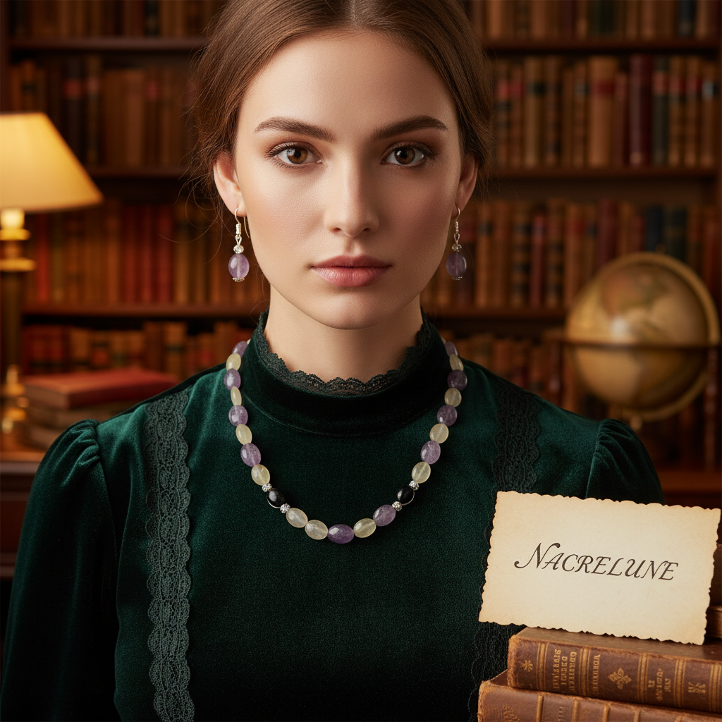 parure en perles naturelles d'améthystes citrines et onyx nacrelune.com parure