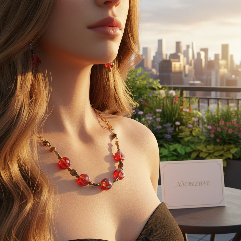 parure rouge en perles de verre et perles de nacre noire nacrelune.com parure