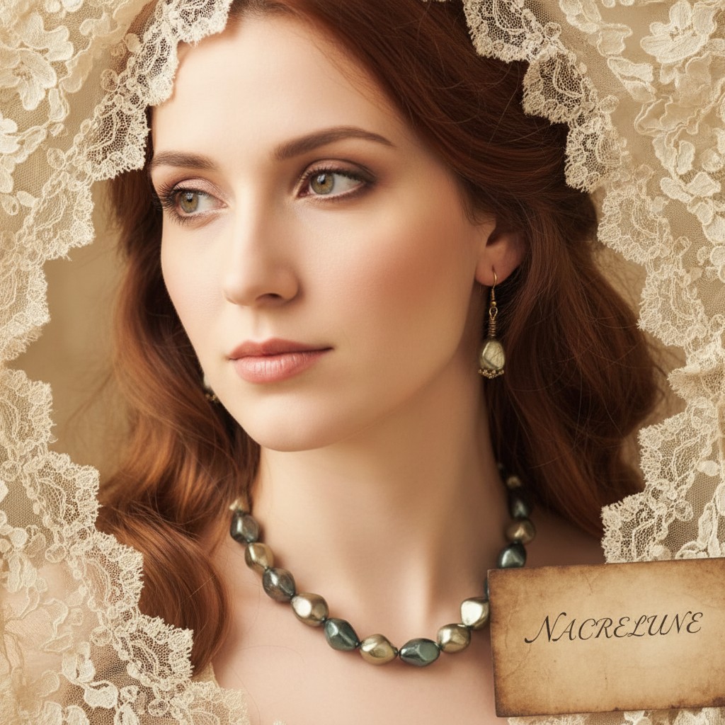 parure complète en perles de nacre métallisé baroques nacrelune.com parure