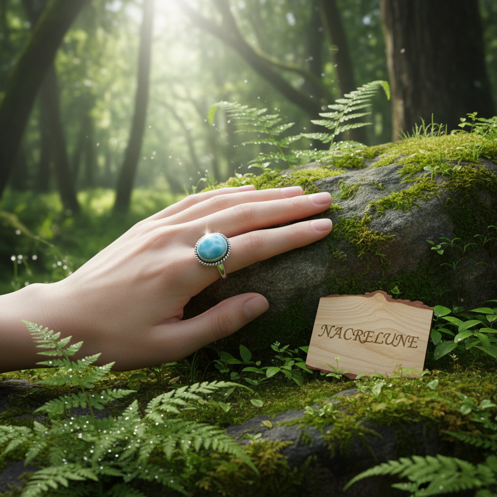 Bague en argent 925 et pierre larimar nacrelune.com Bague