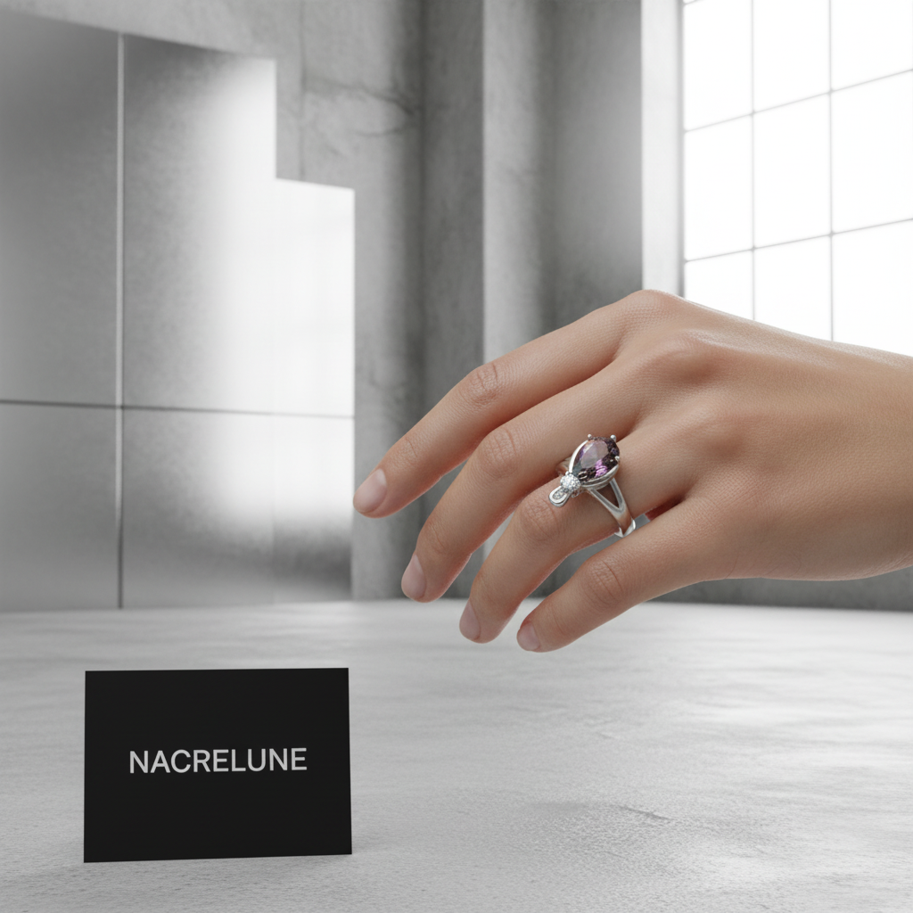 Bague en argent avec topaze taillée traitée nacrelune.com Bague