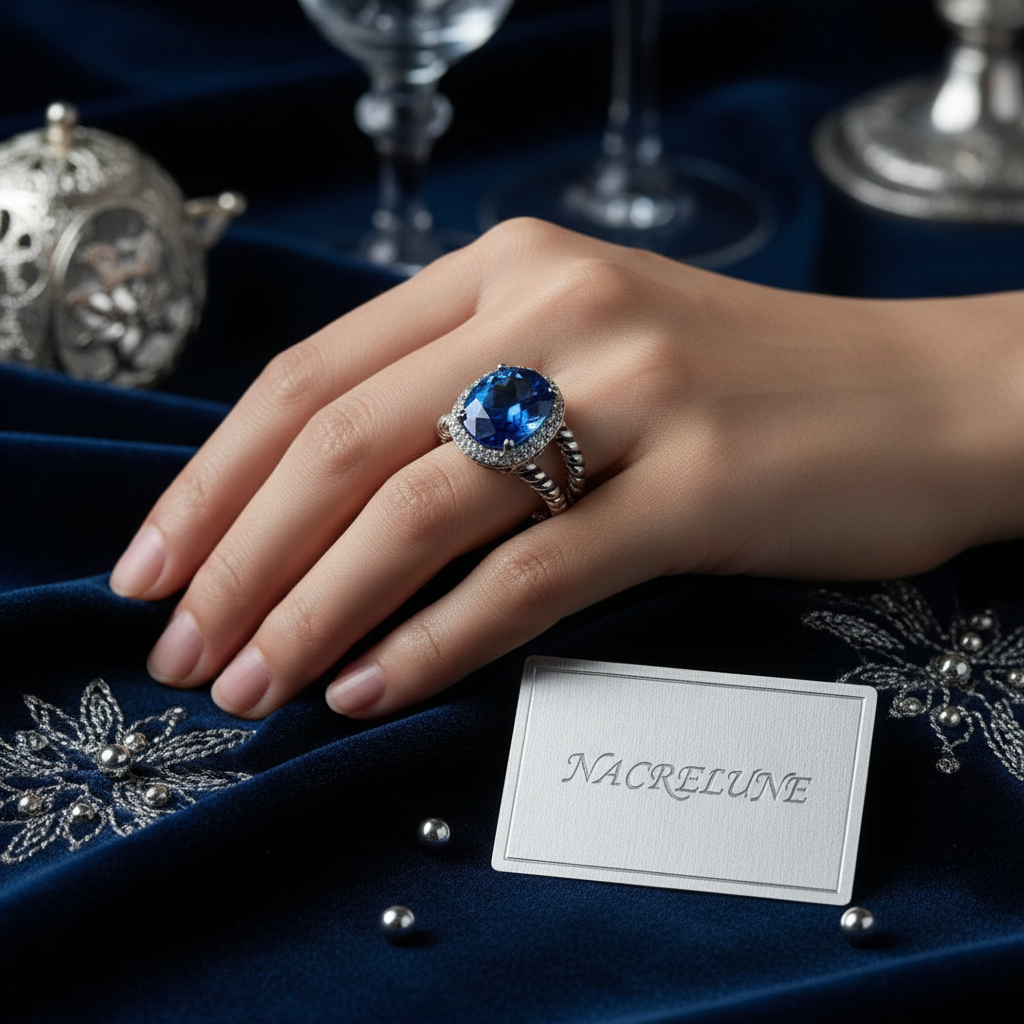 Bague en argent 925 avec topaze bleue ovale nacrelune.com Bague