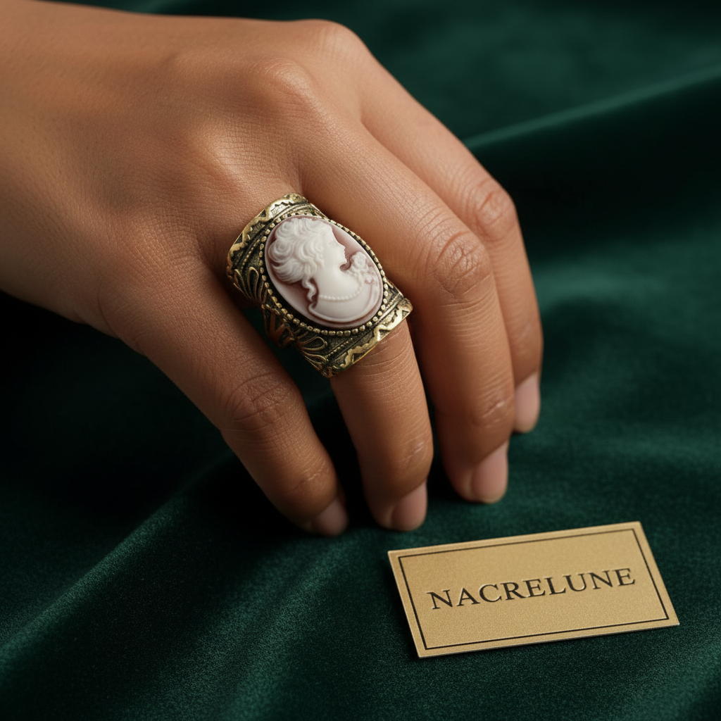 Bague fantaisie vieil or avec camée nacrelune.com Bague