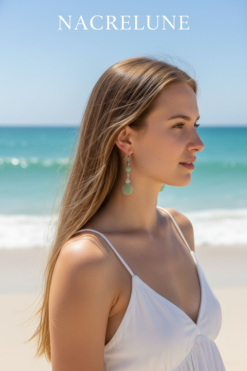 Boucles d'oreille en aventurine naturelle en forme de fleur | NACRELUNE nacrelune.com boucles d'oreille