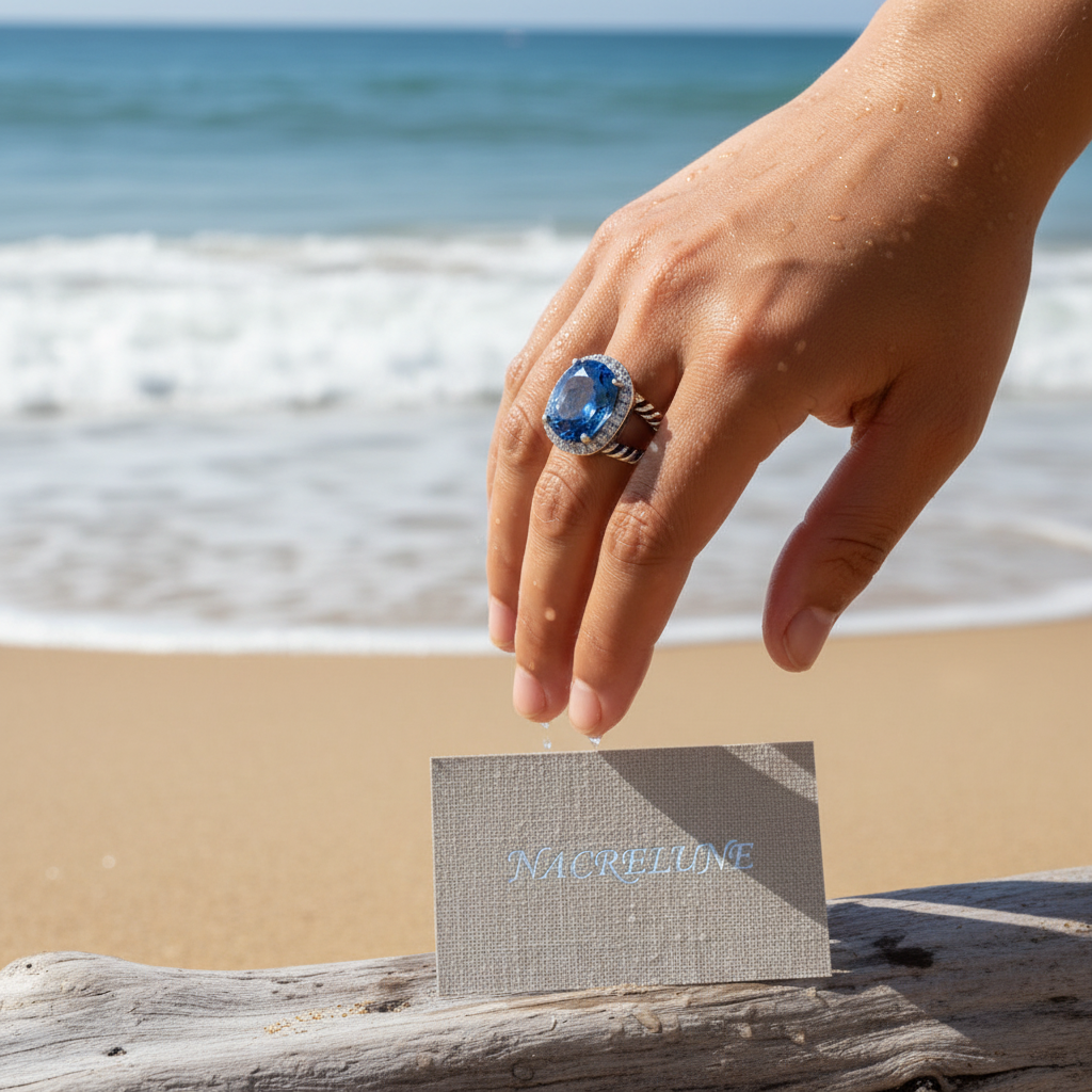 Bague en argent 925 avec topaze bleue ovale nacrelune.com Bague
