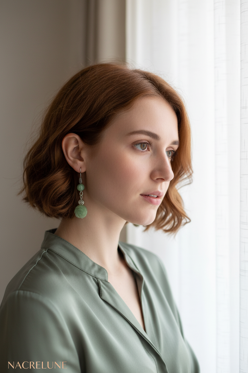 Boucles d'oreille en aventurine naturelle en forme de fleur | NACRELUNE nacrelune.com boucles d'oreille