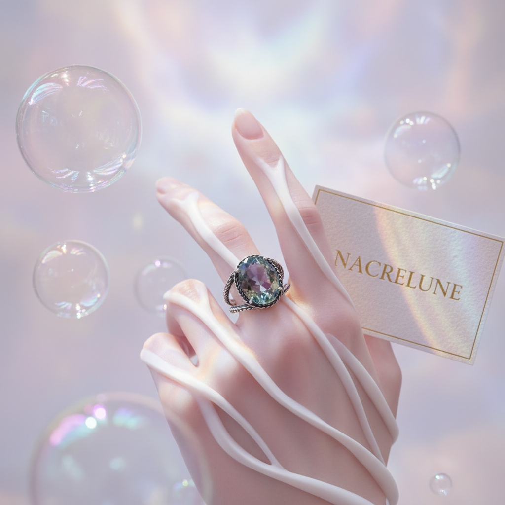 Bague en argent 925 avec topaze traitée mystique multicolore nacrelune.com Bague