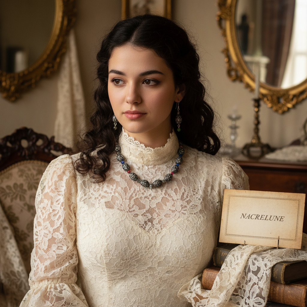 Parure en perles de verre dentelle noire avec millefleurs nacrelune.com parure