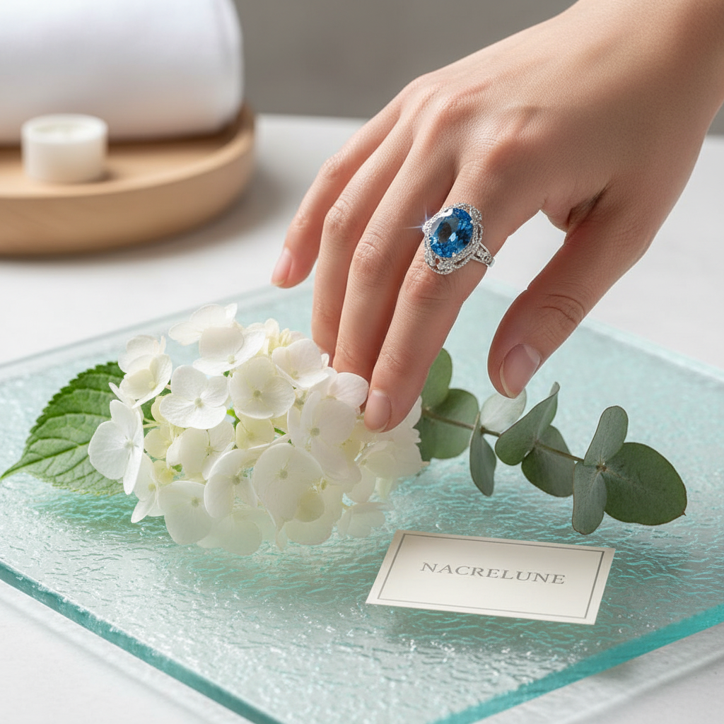 Bague argent avec topaze bleue nacrelune.com Bague