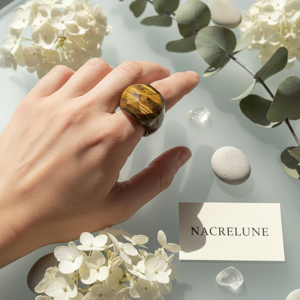 Bague en oeil du tigre pierre naturelle nacrelune.com Bague