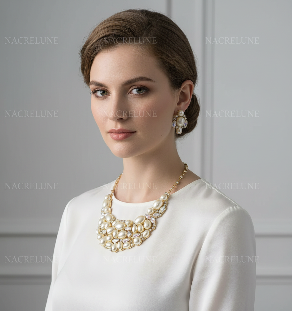 Parure fantaisie en perles fantaisie et strass aurore boréale nacrelune.com parure