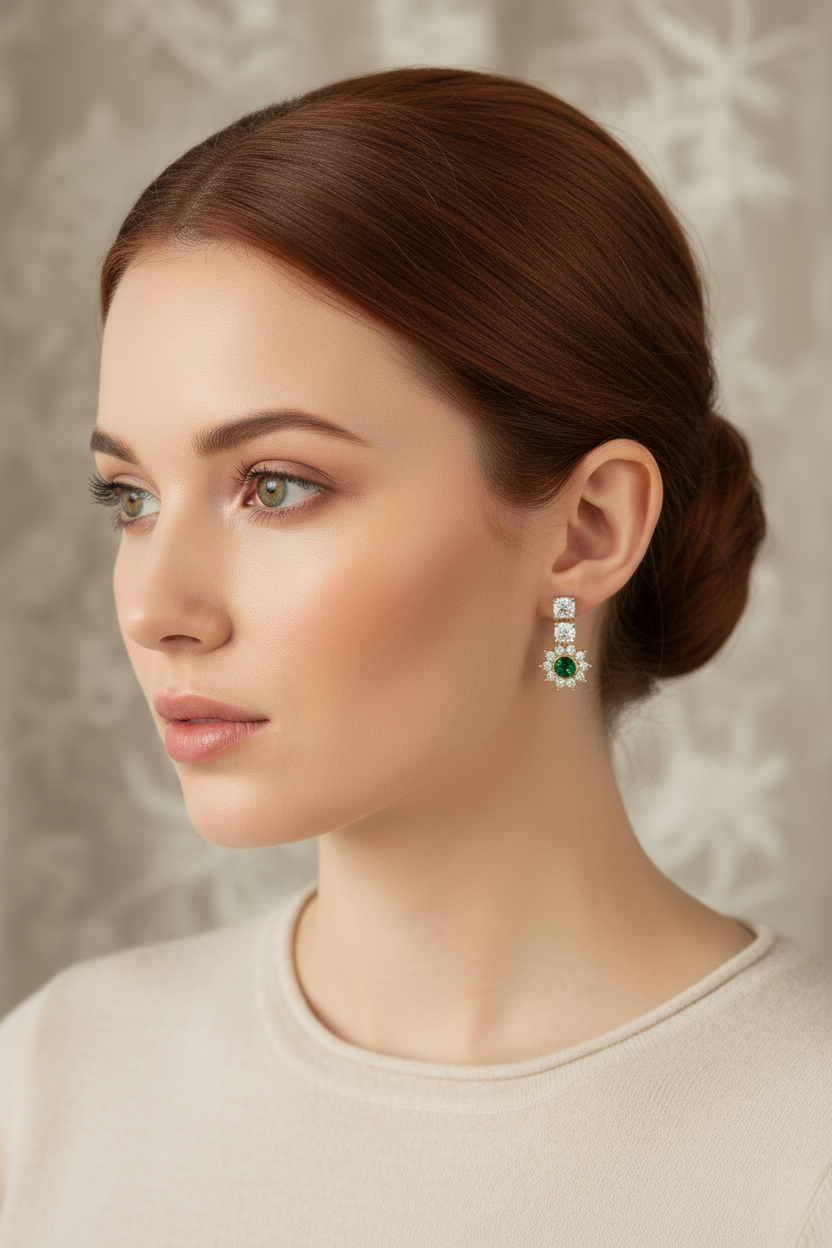 Boucles d’oreille imitation émeraudes nacrelune.com boucles d'oreille