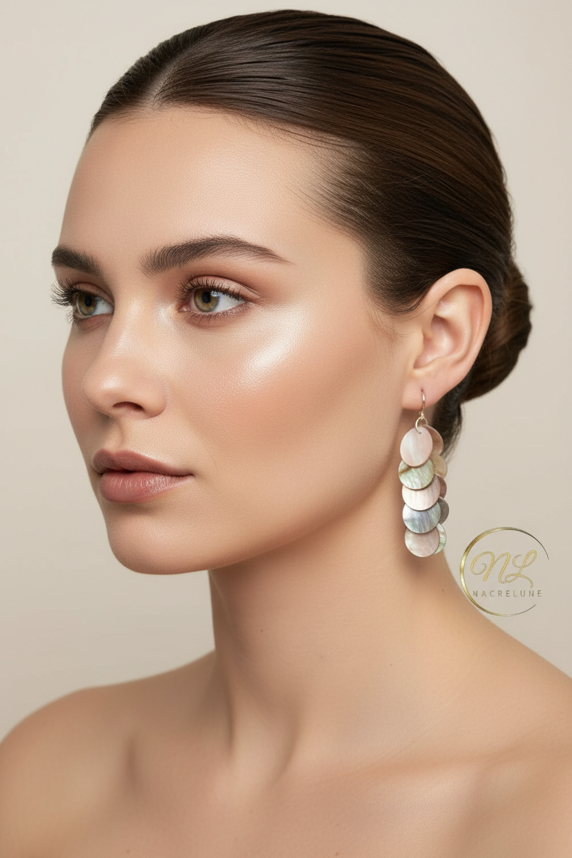 Boucles d’oreille en pastilles de nacre nacrelune.com boucles d'oreille