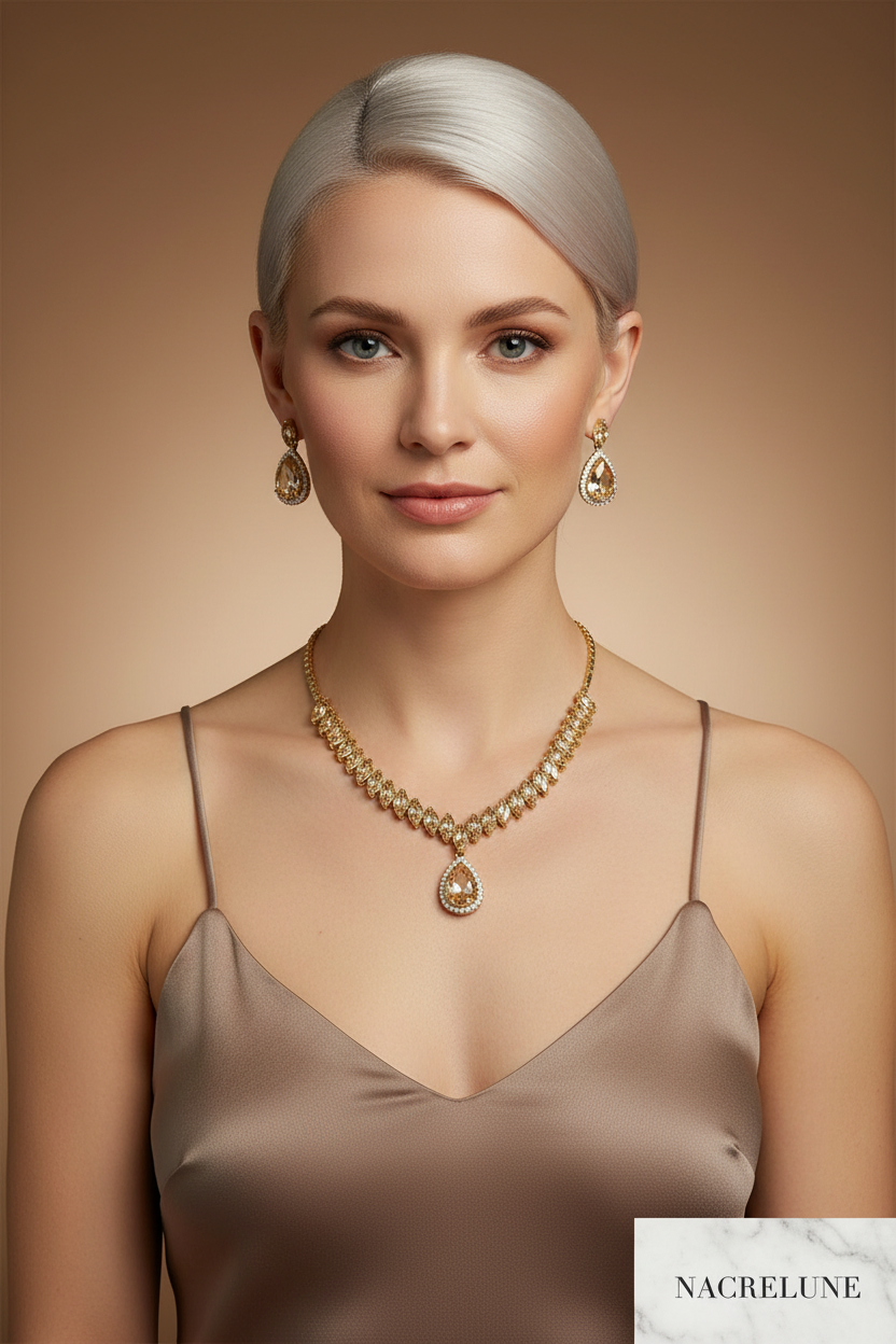 Parure en zirconia imitant la topaze fumée nacrelune.com parure