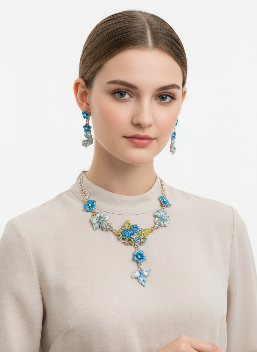 Parure en émail avec fleurs et feuilles, choisissez votre couleur nacrelune.com parure