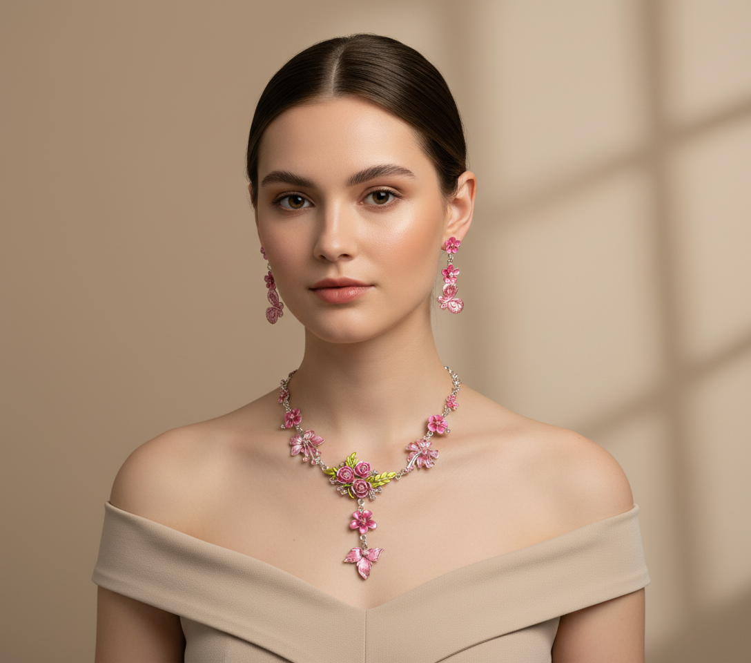 Parure en émail avec fleurs et feuilles, choisissez votre couleur NACRELUNE parure