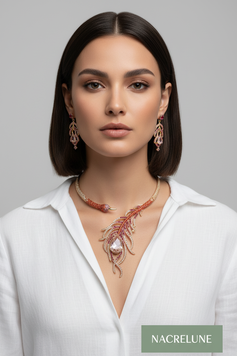 Grande parure plume de paon en strass nacrelune.com parure
