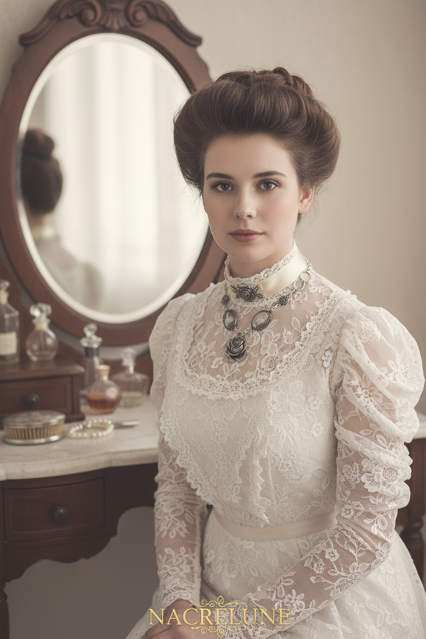 Collier Camées sur Ruban Satin, Dentelle et Vintage Édouardien nacrelune.com collier