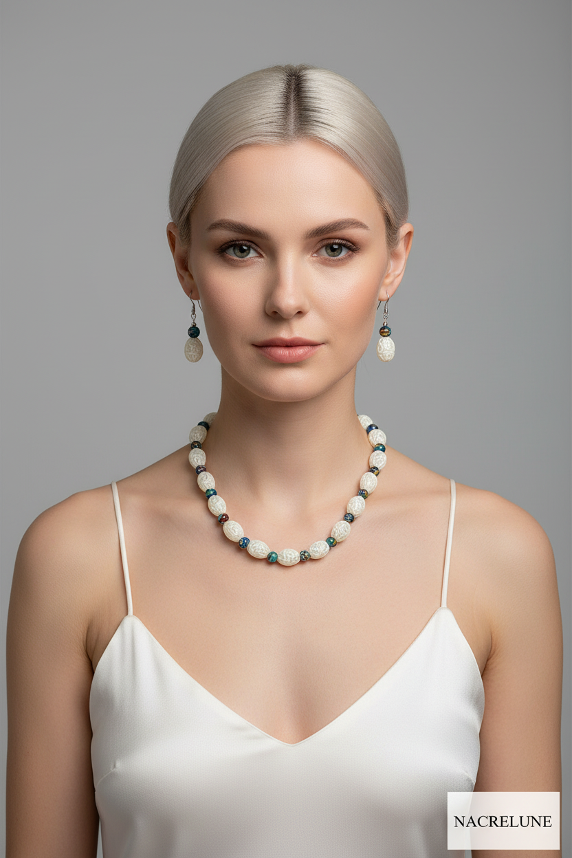 parure en perles de verre dentelle blanche avec millefleurs nacrelune.com parure