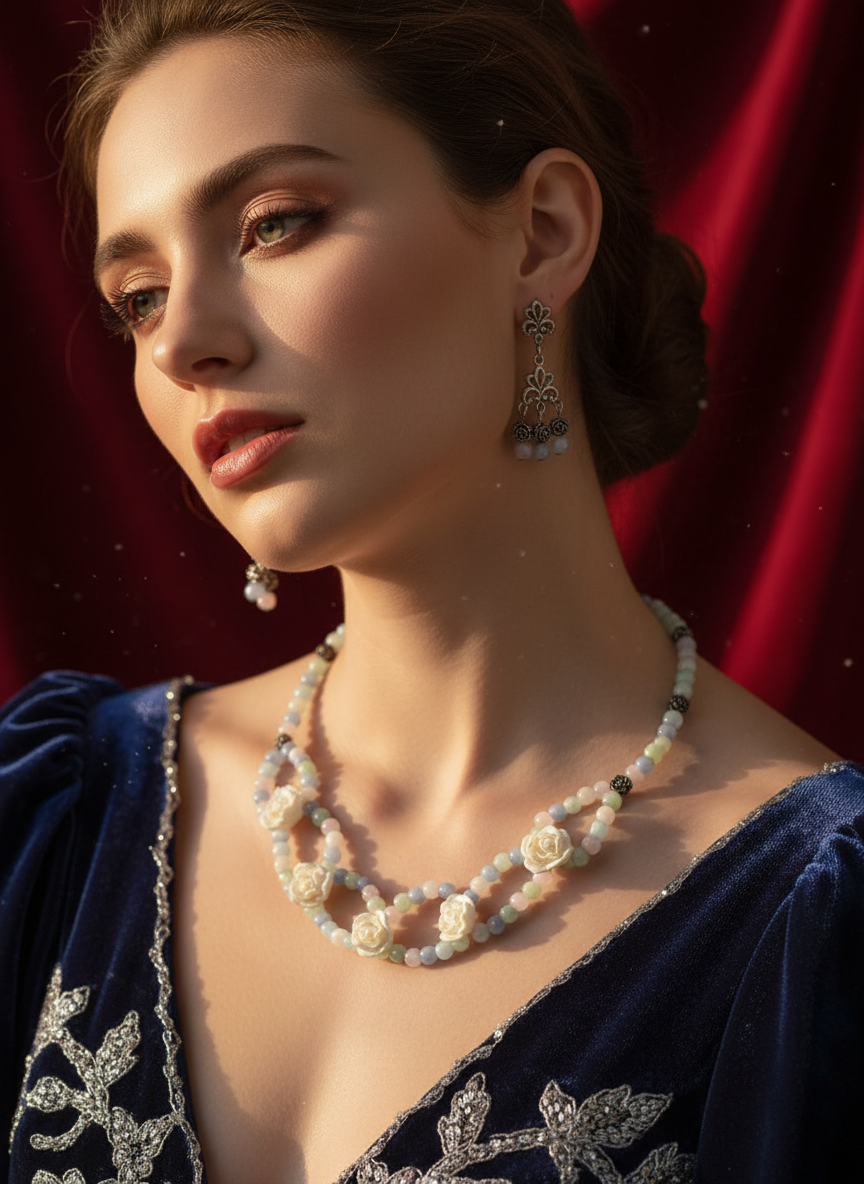 Parure roses blanches en resine et perles de verre NACRELUNE parure