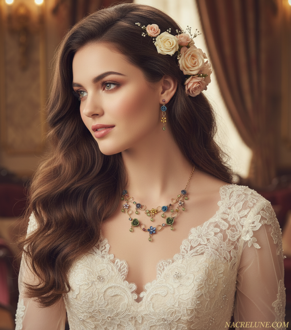 Parure en strass colorés avec petites roses Multicolore nacrelune.com parure