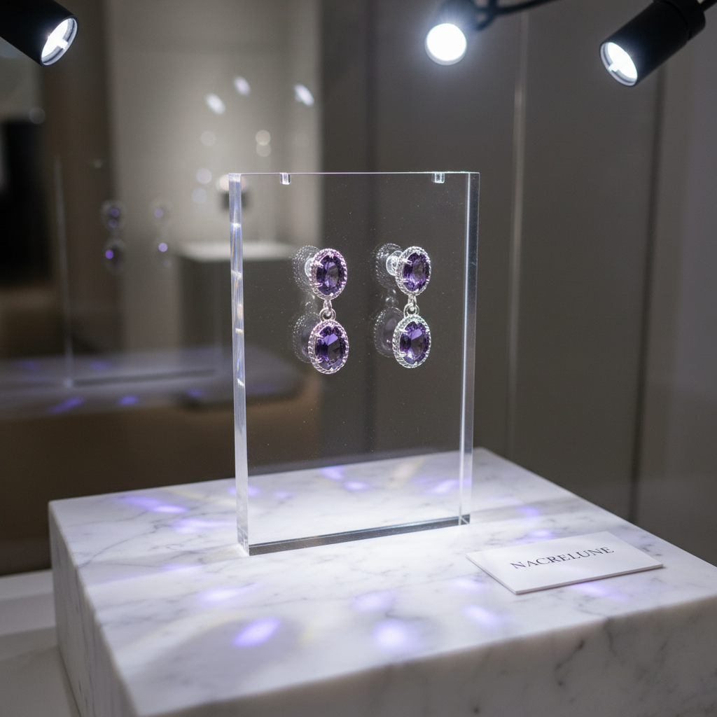 Boucles d'oreilles en argent et améthystes taillées nacrelune.com boucles d'oreille