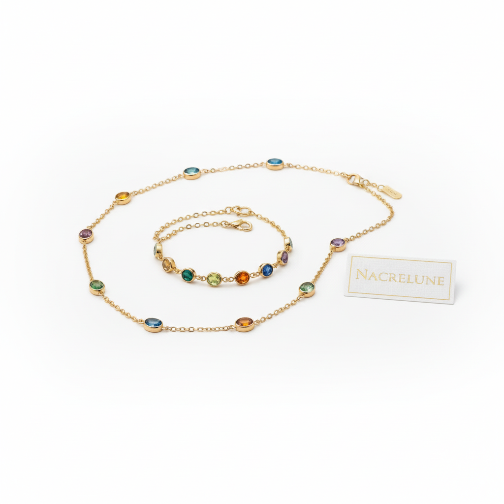collier et bracelet en plaqué or avec pierres fines nacrelune.com parure