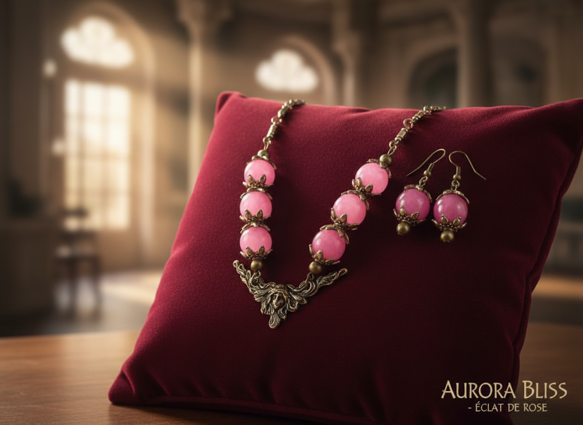 Parure en quartz roses style art nouveau NACRELUNE parure