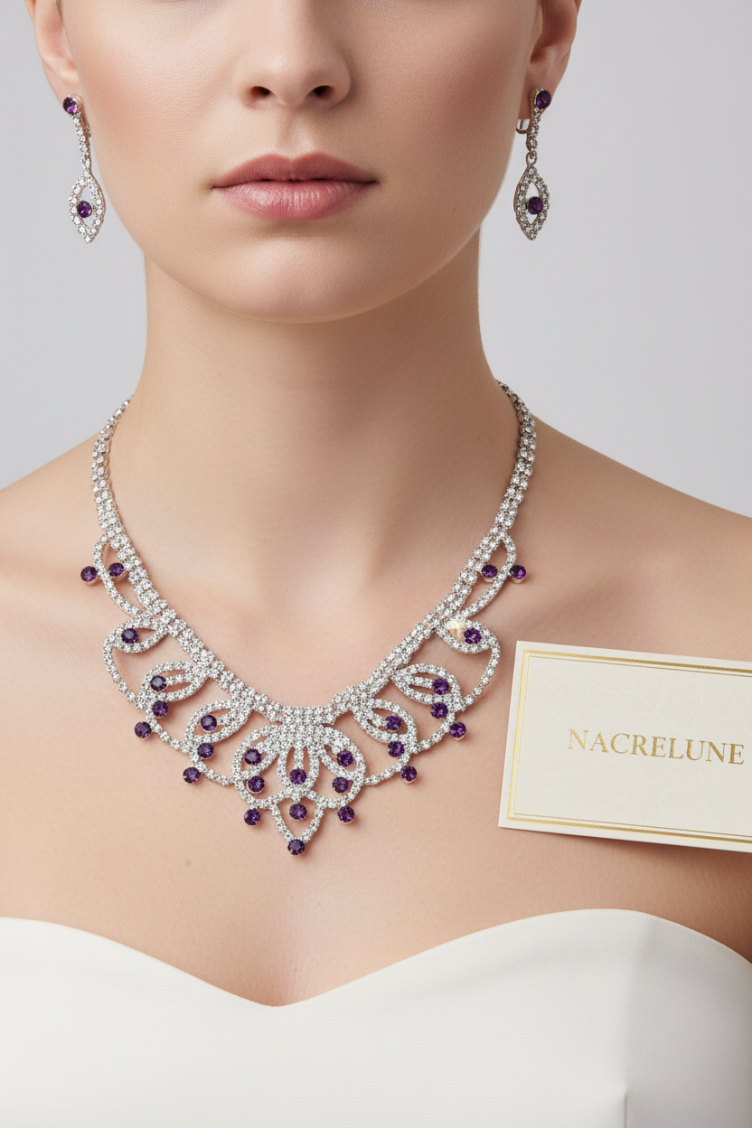 Parure en strass blancs et topazes nacrelune.com parure