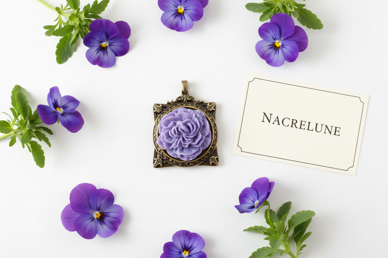 Pendentif cadre avec fleur, choisissez votre couleur Violet nacrelune.com pendentif