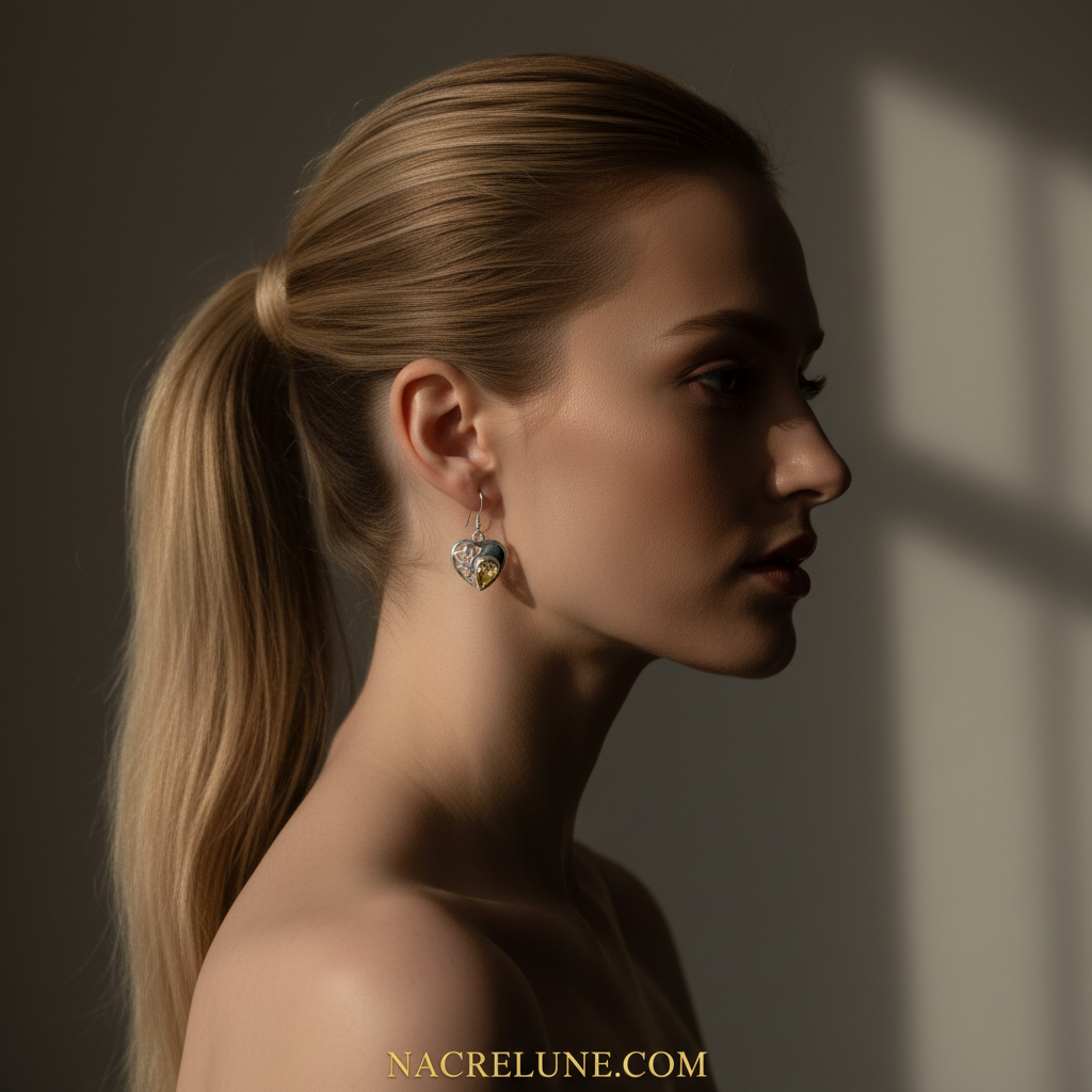 Boucles d’oreille en argent avec citrines en forme de coeur nacrelune.com boucles d'oreille