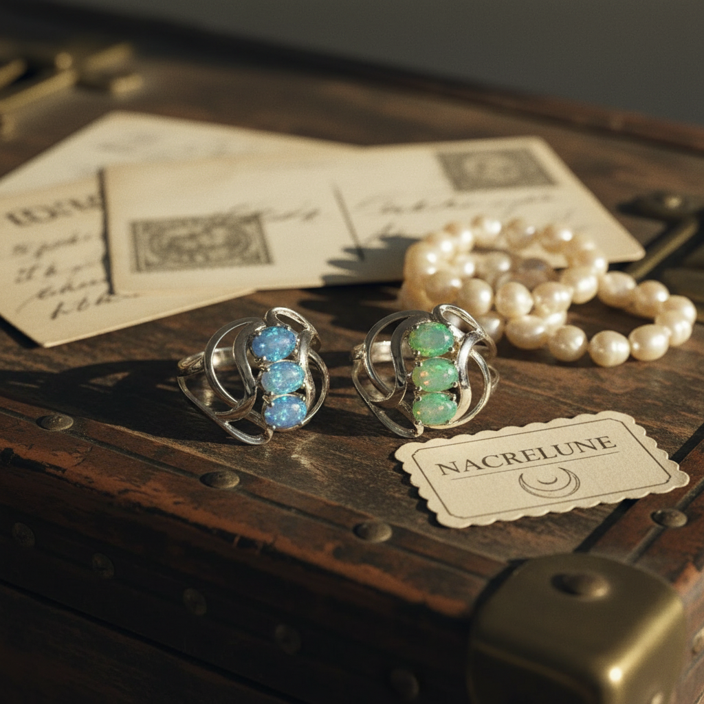 Bague en argent 925 avec opale de feu bleue nacrelune.com Bague