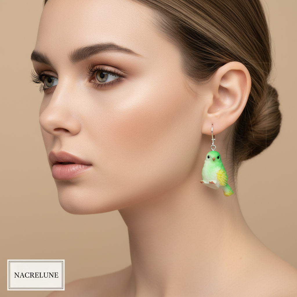 Boucles d'Oreilles Oiseaux en Résine - Bijoux Nature NACRELUNE Vert nacrelune.com boucles d'oreille