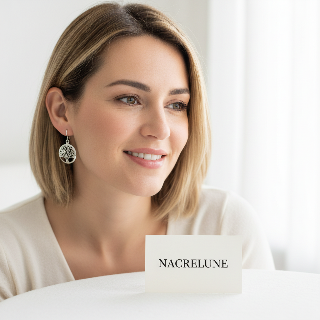 Boucles d'Oreilles en forme d'Arbre de Vie en Argent - Bijou Tendance Spiritualité Nature nacrelune.com boucles d'oreille