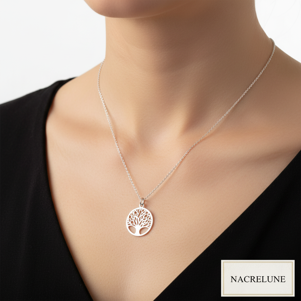 Pendentif en forme d'Arbre de Vie en Argent - Bijou Tendance Spiritualité et Nature nacrelune.com pendentif