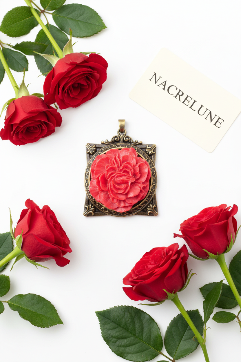 Pendentif cadre avec fleur, choisissez votre couleur Rouge nacrelune.com pendentif