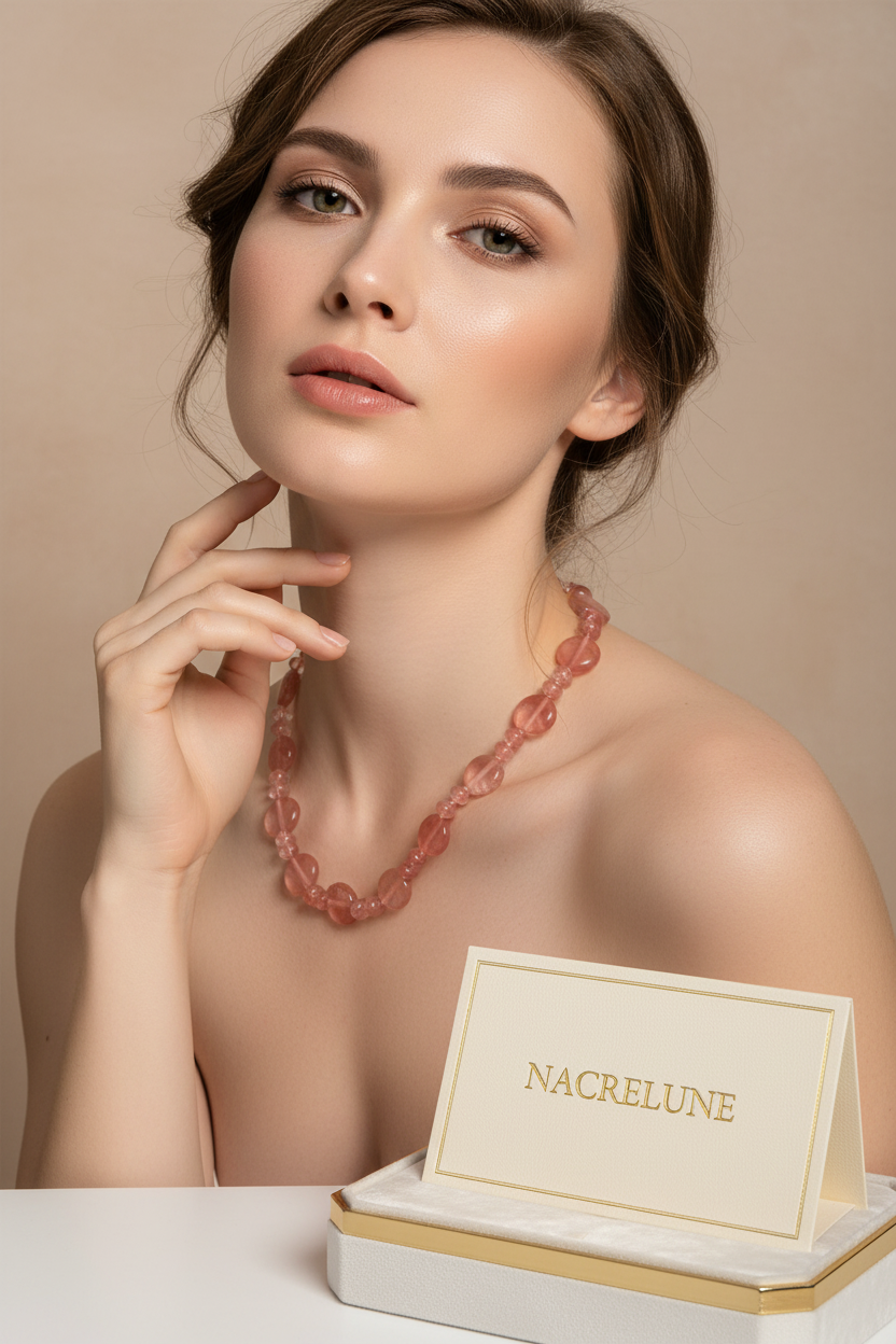 Collier artisanal en perles de quartz rouge nacrelune.com collier