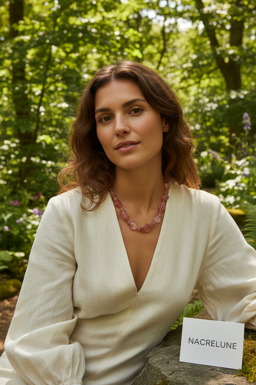 Collier artisanal en perles de quartz rouge nacrelune.com collier